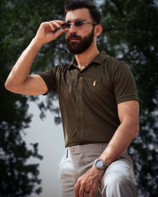 Olive Green Polo Shirt Short Sleeve